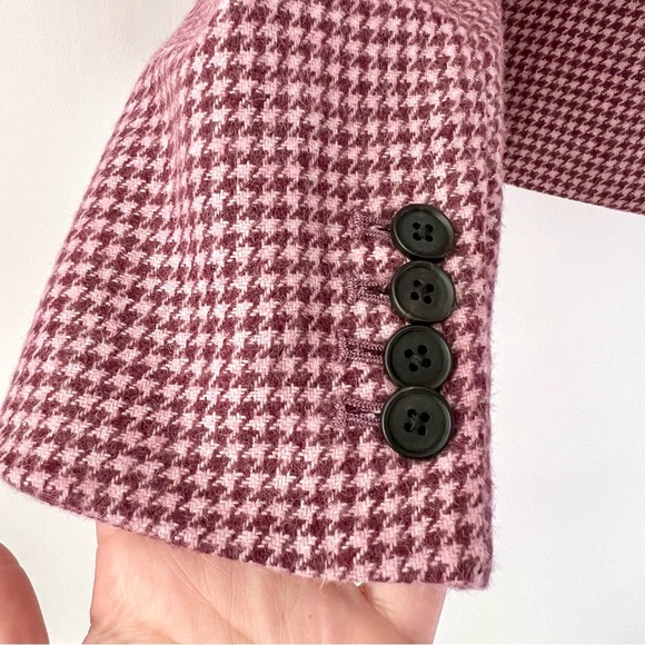 VERONICA BEARD | Pink Burgundy Houndstooth Alpaca Wool Blend Dickey Blazer - Picture 4 of 8